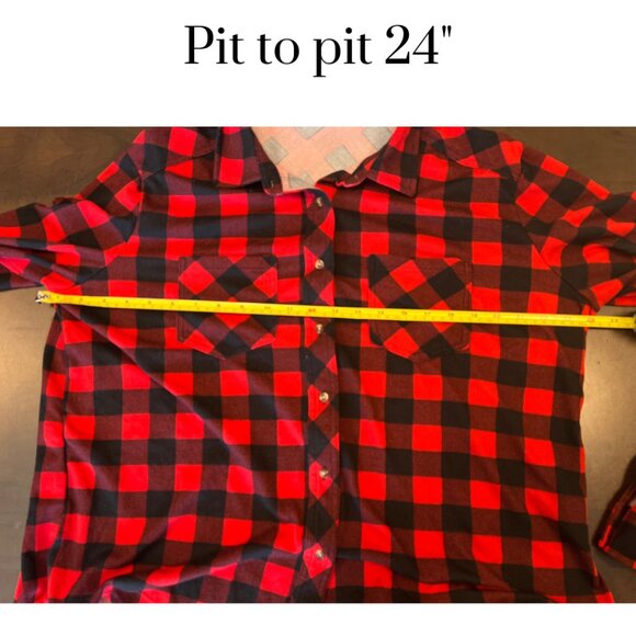 Eden & Olivia Red & black buffalo plaid buttondown long sleeve roll up sleeves - Picture 3 of 9